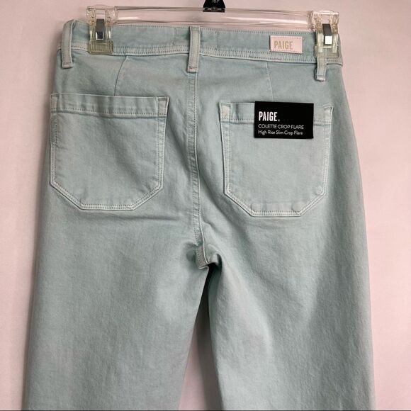 PAIGE Colette Crop Flare High Rise Slim Jeans in seafoam green Brand New size 24 - Picture 6 of 16